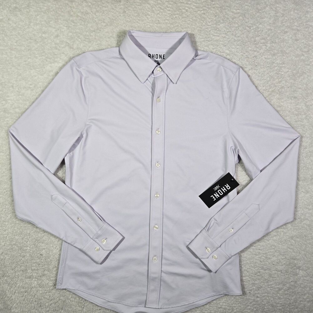 Rhone Mens Small Slim Fit Commuter Lavender Dusk Stretch Button Dress Shirt S